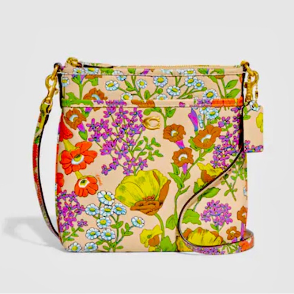 NWT COACH Kitt Messenger Posh Pebble Leather Crossbody With Floral Print